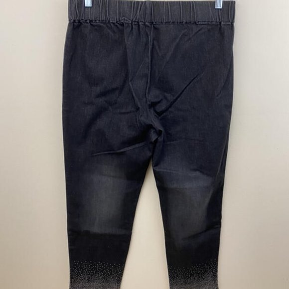 Soft Surroundings PL L Petite Black Stretch Denim Jeans Ankle Sparkle - Picture 3 of 5